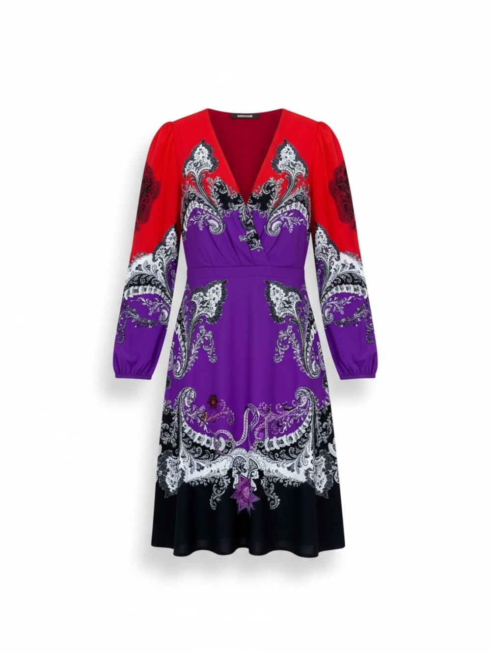 Roberto Cavalli Red Purple Black Paisley V‑Neck Dress size 44